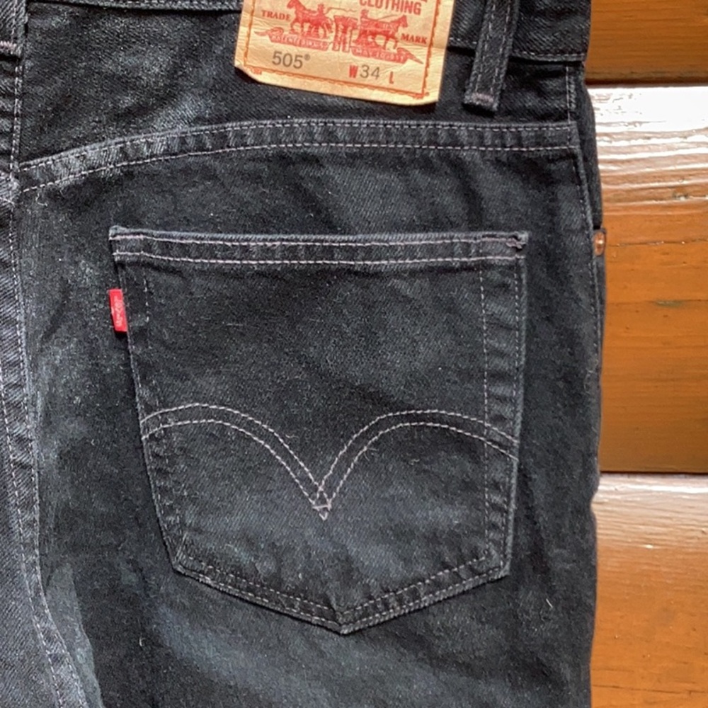 π Vintage Leviβs Shorts 34 Black Y2K Regular Fit Denim SHORTS 505 Deadstock - Picture 10 of 16